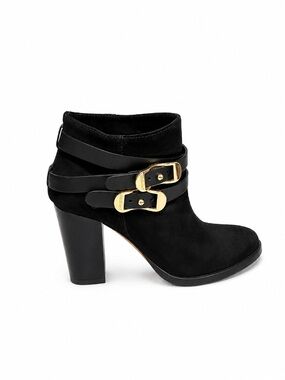Jimmy Choo Black Suede Gold Buckle Ankle Boots Size 35.5